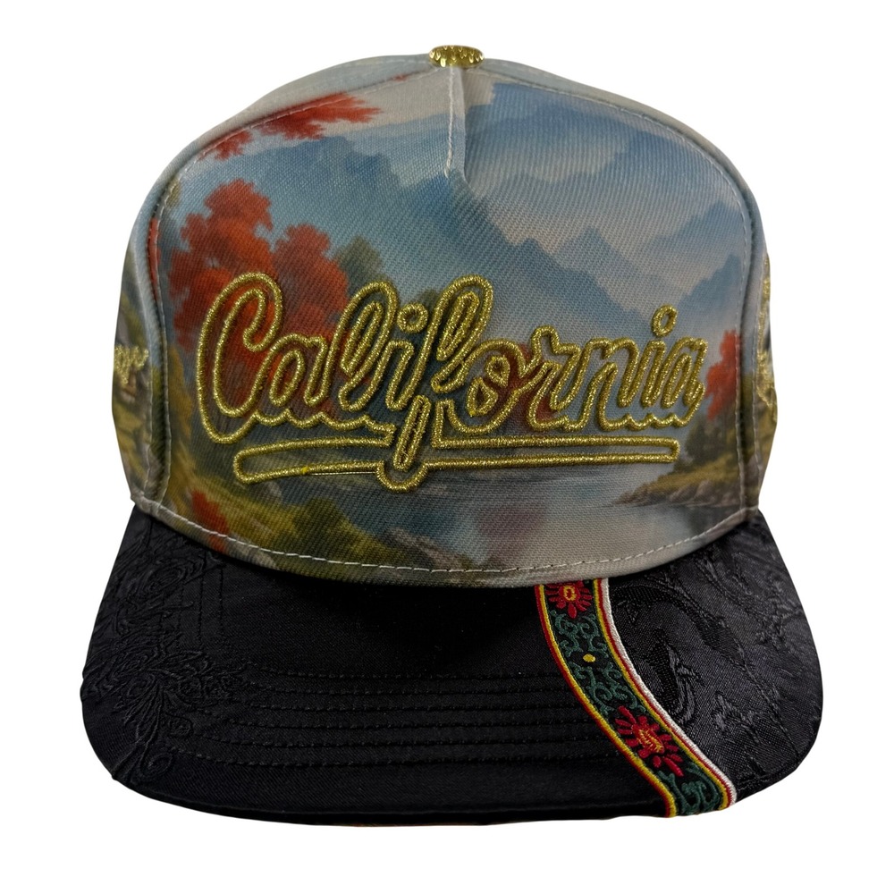 Dreams Don't Sleep California Landscape Gold Embroidered Snapback Hat New